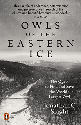 Book cover: snowy landscape with title “Owls of the Eastern Ice” and author name.