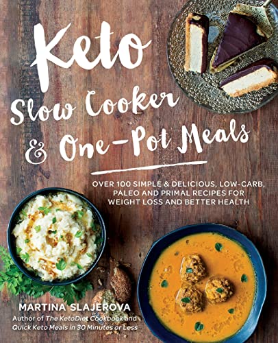 Cookbook cover with keto slow cooker recipes and food photography.