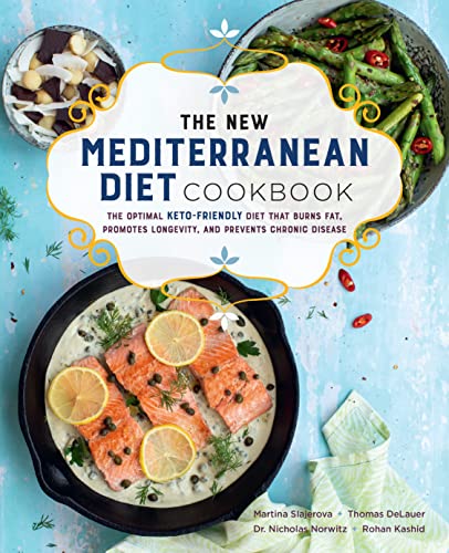 Cookbook cover featuring salmon in a skillet, asparagus, and coconut flakes on blue background.