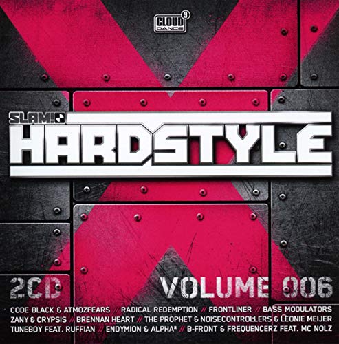 CDSSlam! Hardstyle Volume 006 CD cover with red and black metallic industrial design.