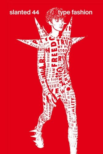 Red poster with a figure whose form is filled with white text.