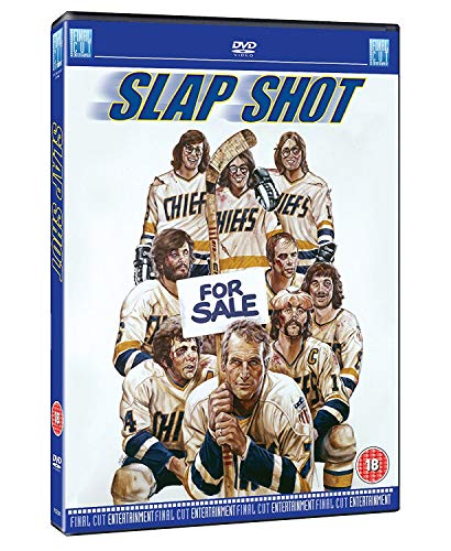 Slap Shot" DVD cover featuring hockey players with injuries and a coach.