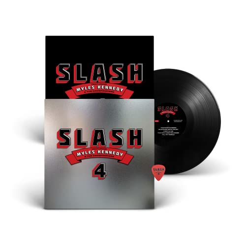 Slash and Myles Kennedy album "4" vinyl record with guitar pick.