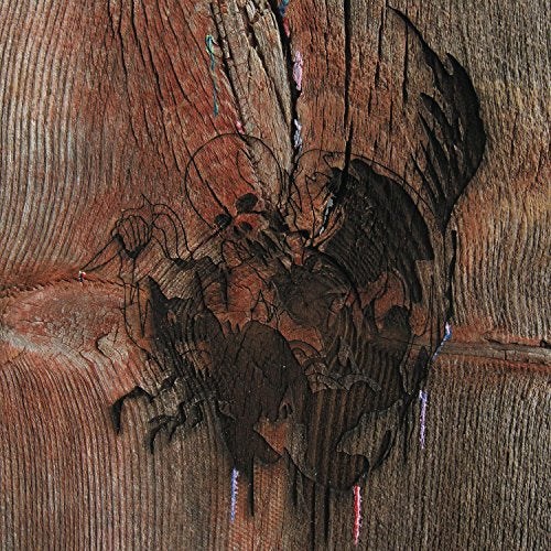 CD cover with a dark, scratched drawing of a skull on wood.