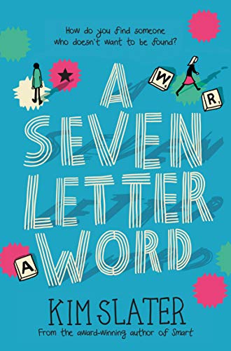 Book cover: “A Seven Letter Word” with scattered letter blocks and figures.