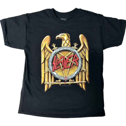 Black t-shirt with gold eagle graphic, sized for an 11-12 year old.