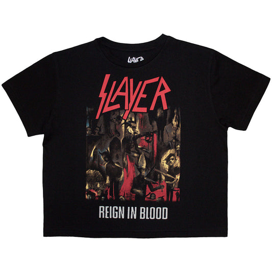 Black crop top with Slayer’s “Reign In Blood” album art, size XX-Large.