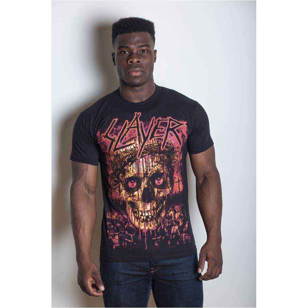 Black short sleeve t-shirt featuring a crowned skull graphic on the front.
