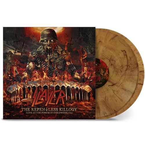 Slayer The Repentless Killogy vinyl record cover and marbled brown disc.
