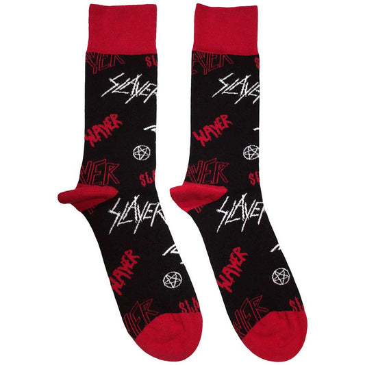 Slayer-branded ankle socks, patterned with logos, fitting UK sizes 7 to 11.