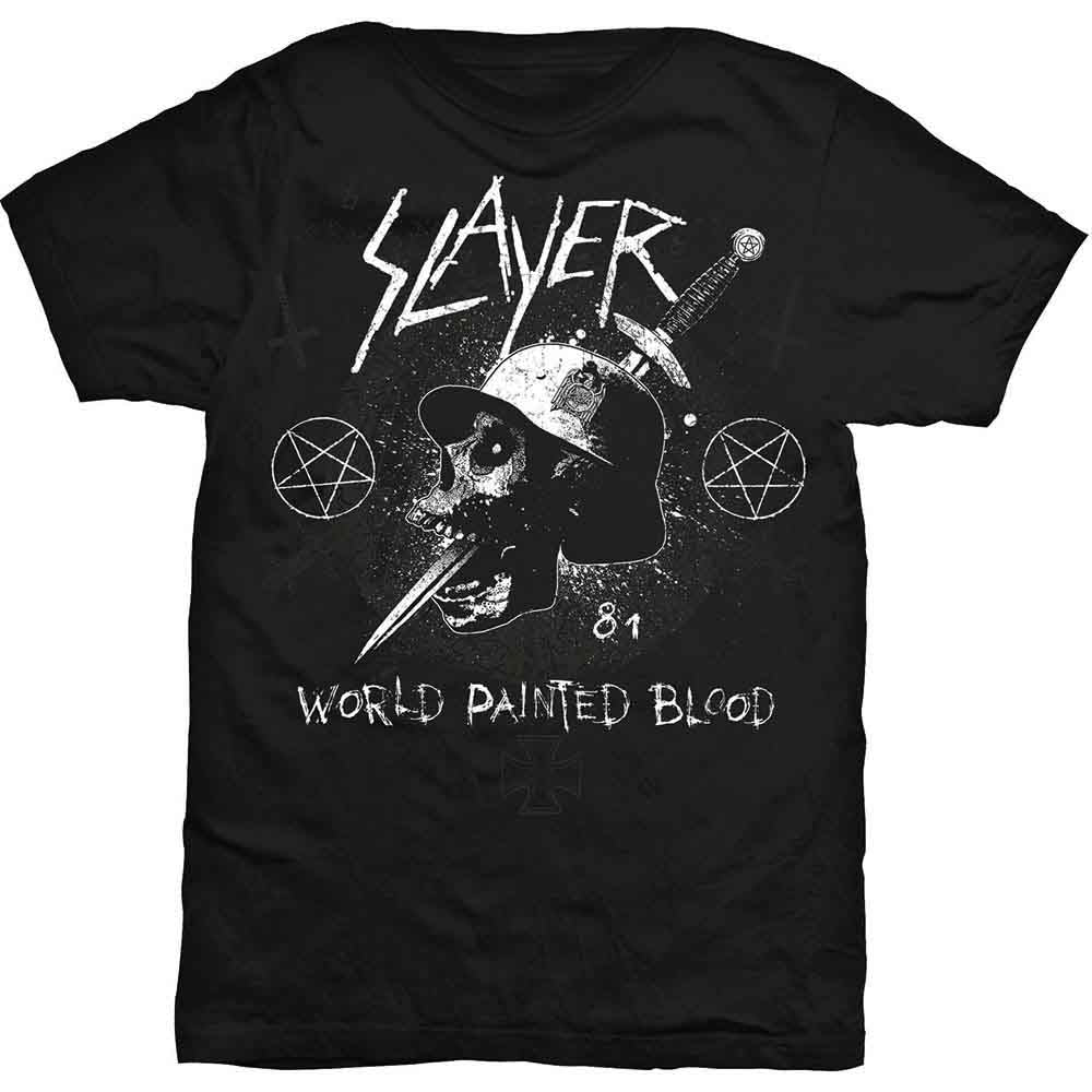 Black t-shirt with a white graphic of a dagger through a skull.
