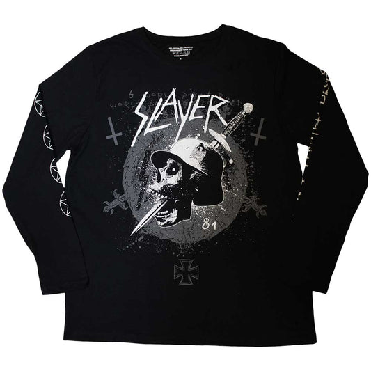 Black long sleeve t-shirt with a dagger and skull design on the sleeve.