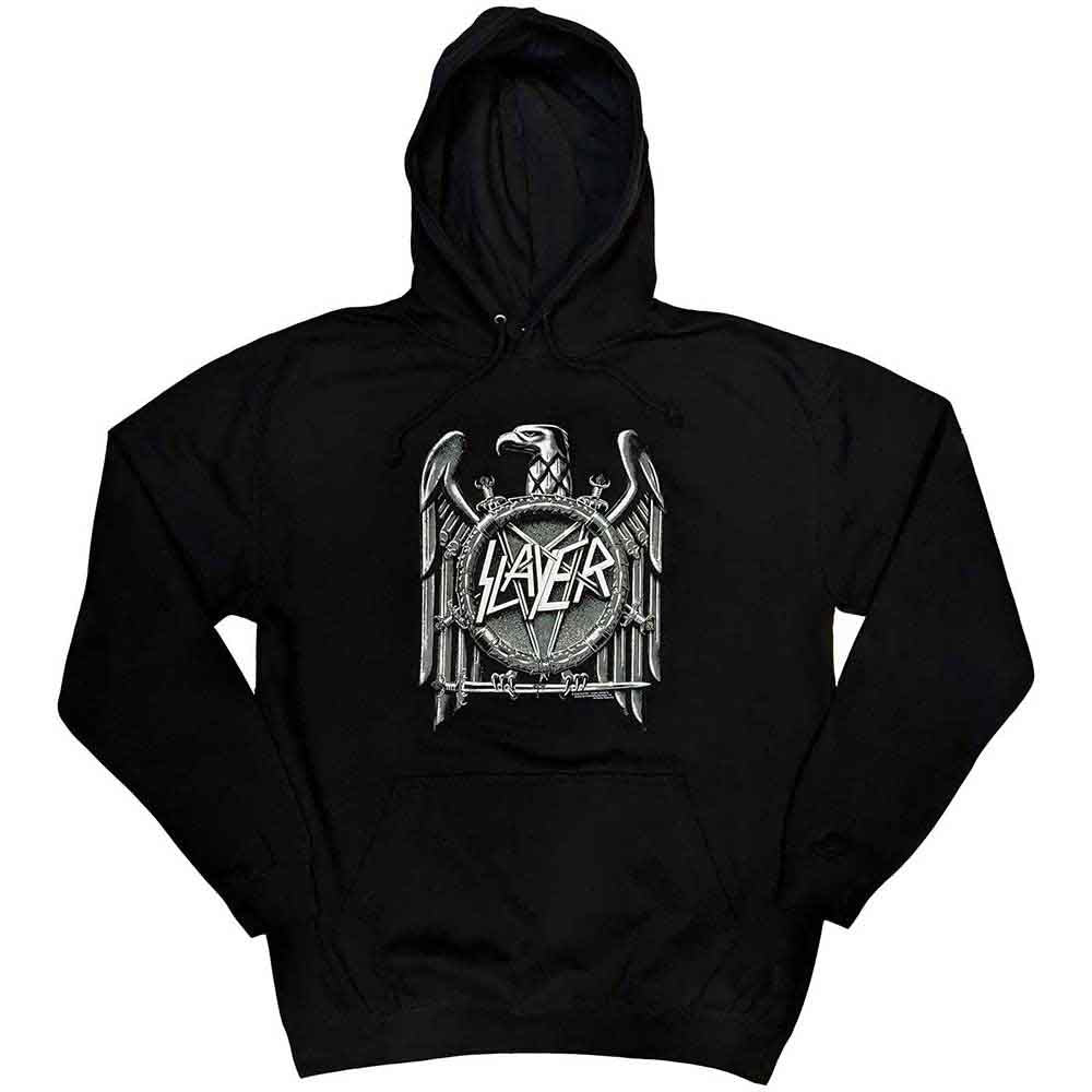 Black pullover hoodie with a large, high-contrast white eagle graphic.