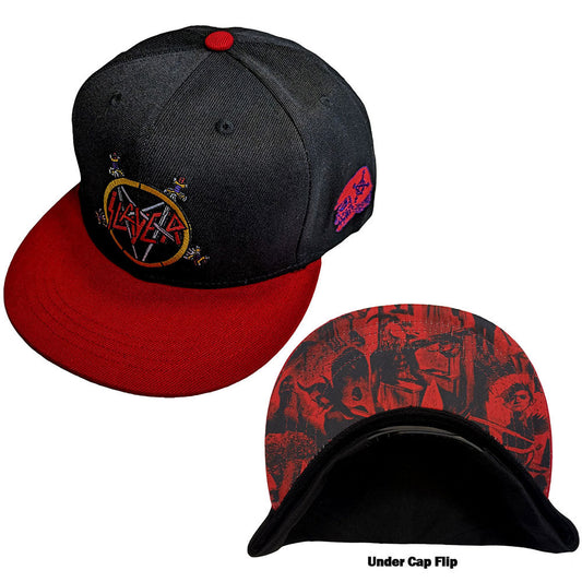 Black unisex snapback cap featuring the Slayer logo and Hell Awaits text embroidery.