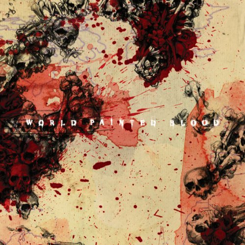 Album cover featuring skulls and bones with red paint splatters on a beige background.