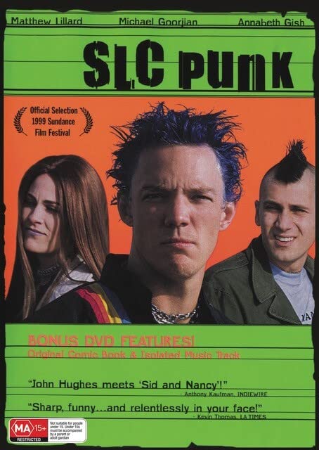 “SLC Punk” DVD cover featuring three young adults with punk hairstyles.
