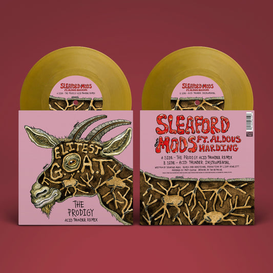 Vinyl record sleeve and gold disc featuring a goat illustration and ant farm artwork.