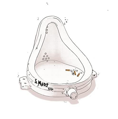 Sketch of a urinal with cigarettes inside, labeled "Sleaford Mods 2020".