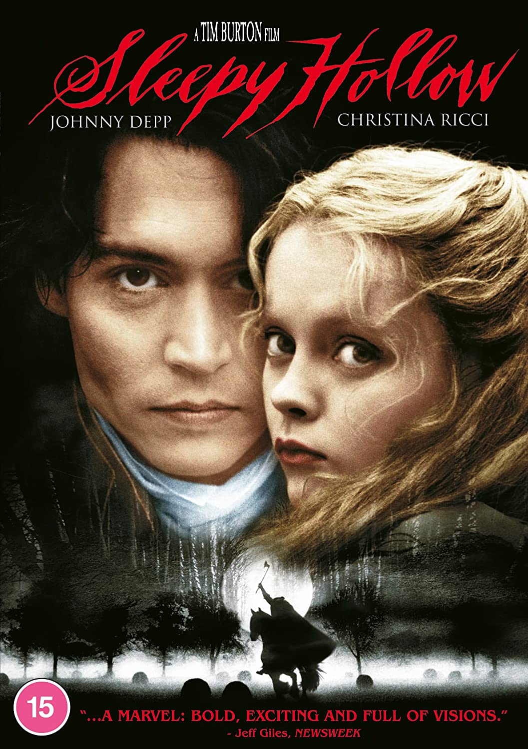 "DVD cover for 'Sleepy Hollow' featuring Johnny Depp and Christina Ricci."