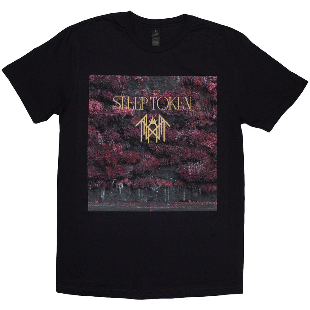Black t-shirt with colorful "Sleep Token" album art graphic.