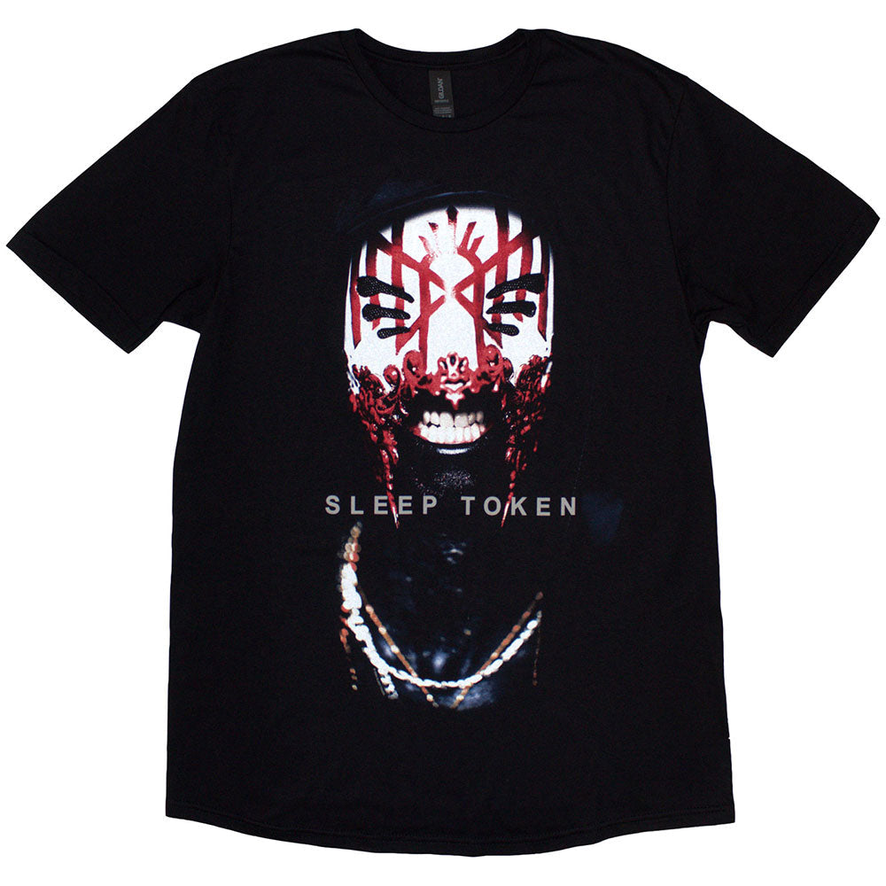 Black t-shirt featuring Sleep Token’s Aford mask design, size medium.