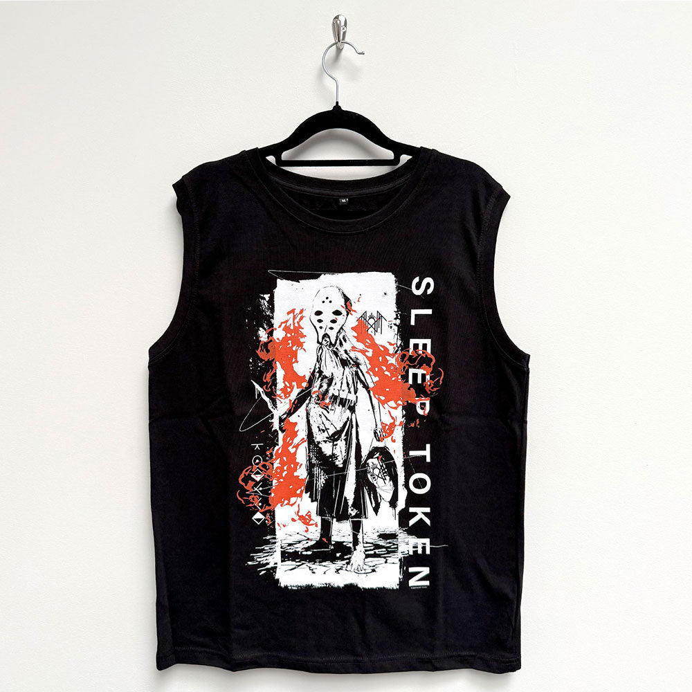 Black Sleep Token tank top with graphic of a masked figure.