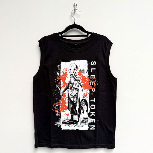 Black Sleep Token tank top with graphic of a masked figure.