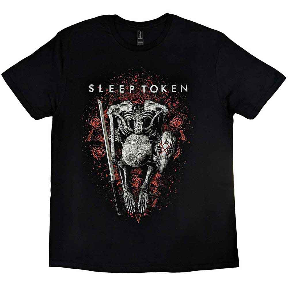 Black unisex t-shirt featuring a skeletal graphic design inspired by Sleep Token.