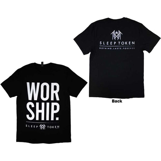Black unisex t-shirt featuring a Sleep Token logo and graphic print on the back.