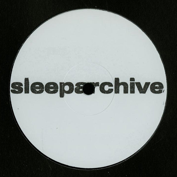 White vinyl record with black "sleeparchive" text and a center hole.