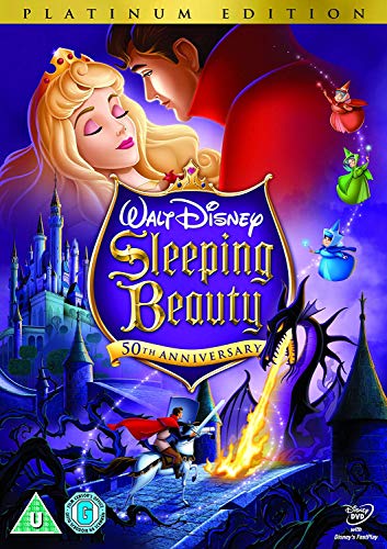 Sleeping Beauty DVD cover featuring Aurora, Phillip, and Maleficent as a dragon.