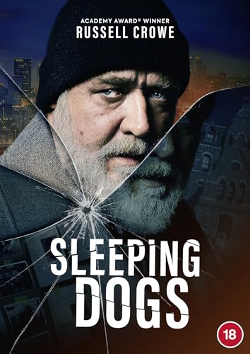 DVD cover for "Sleeping Dogs" featuring Russell Crowe with a cracked screen.