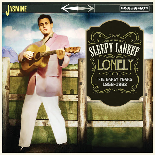 CD cover: Sleepy Labeef playing guitar, leaning on a wooden fence.