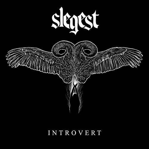 Black and white album cover for Slegest’s “Introvert” featuring ram skulls with wings.