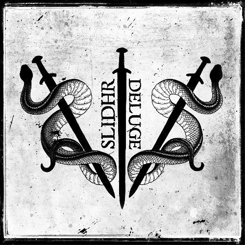 Black and white CD cover with swords and entwined snakes design.