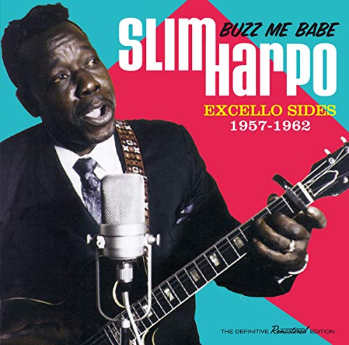 Slim Harpo album cover featuring the artist with a microphone and guitar.