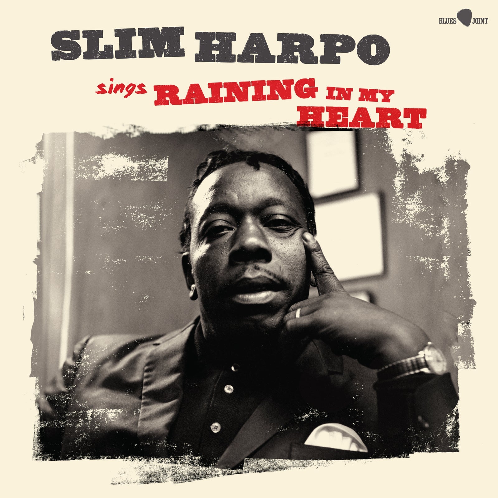 Slim Harpo portrait album cover, "Sings Raining In My Heart" vinyl record.