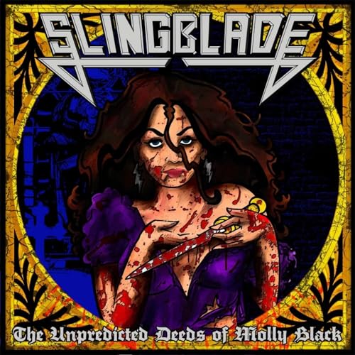 CD cover: woman with long hair, holding a knife, blood spatter.