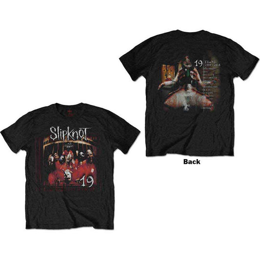Black Slipknot t-shirt with band image and "19" text, size 3-4 years.