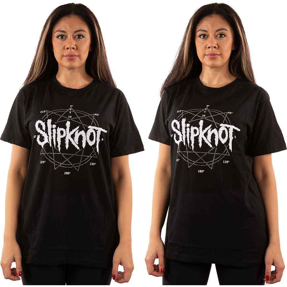 Black short sleeve t-shirt with white Slipknot logo and star design.