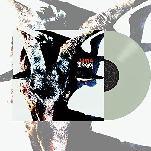 Slipknot’s “Iowa” vinyl record with translucent green disc and goat imagery.