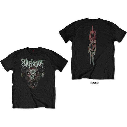 Charcoal grey t-shirt featuring Slipknot logo and a graphic of an infected goat.