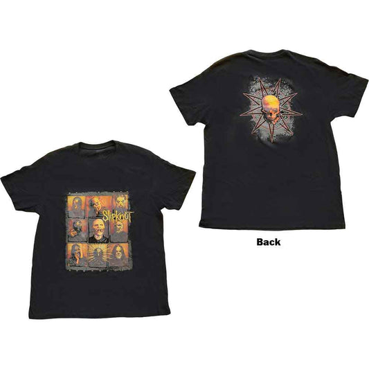 Black Slipknot t-shirt with collage of band members’ faces.