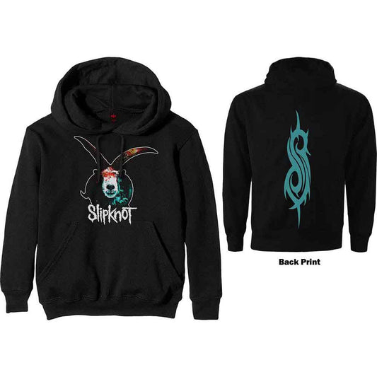 Black hooded sweatshirt with Slipknot band logo and goat graphic.