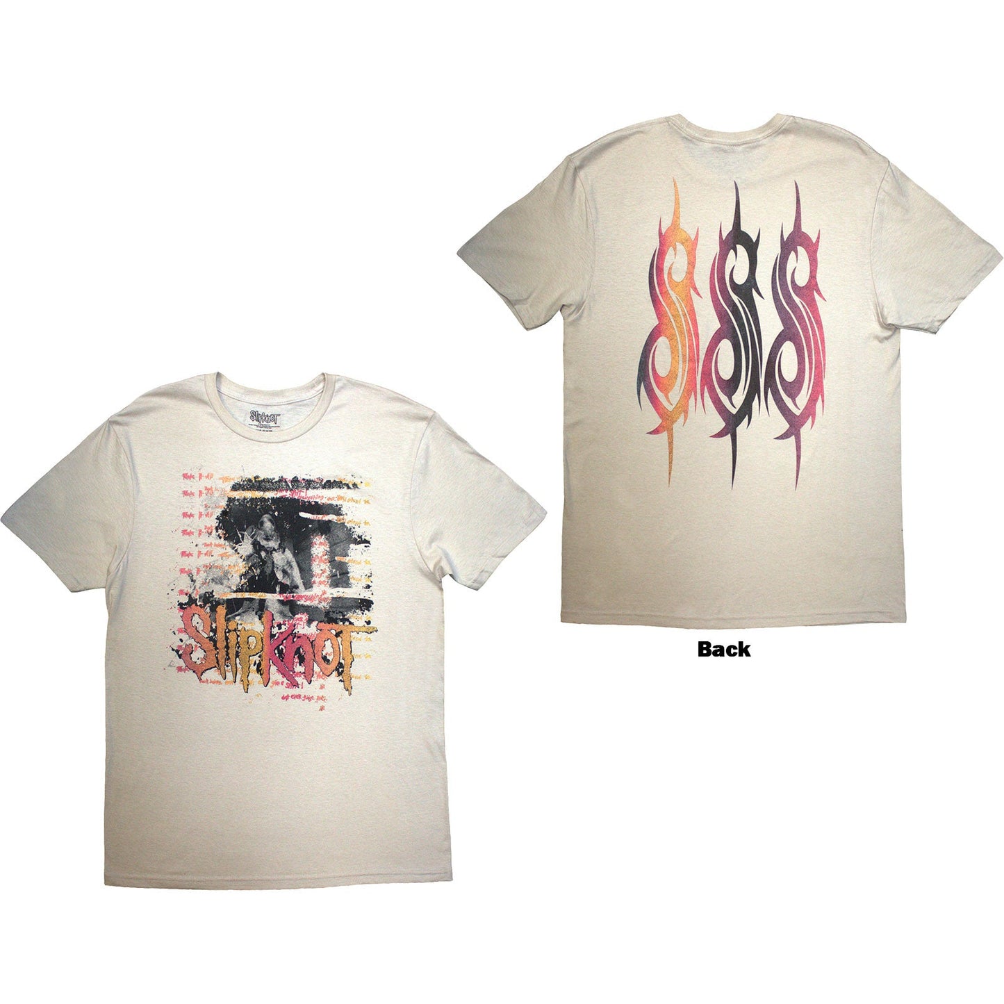 Sand-colored Slipknot t-shirt with 25th anniversary back print, size small.