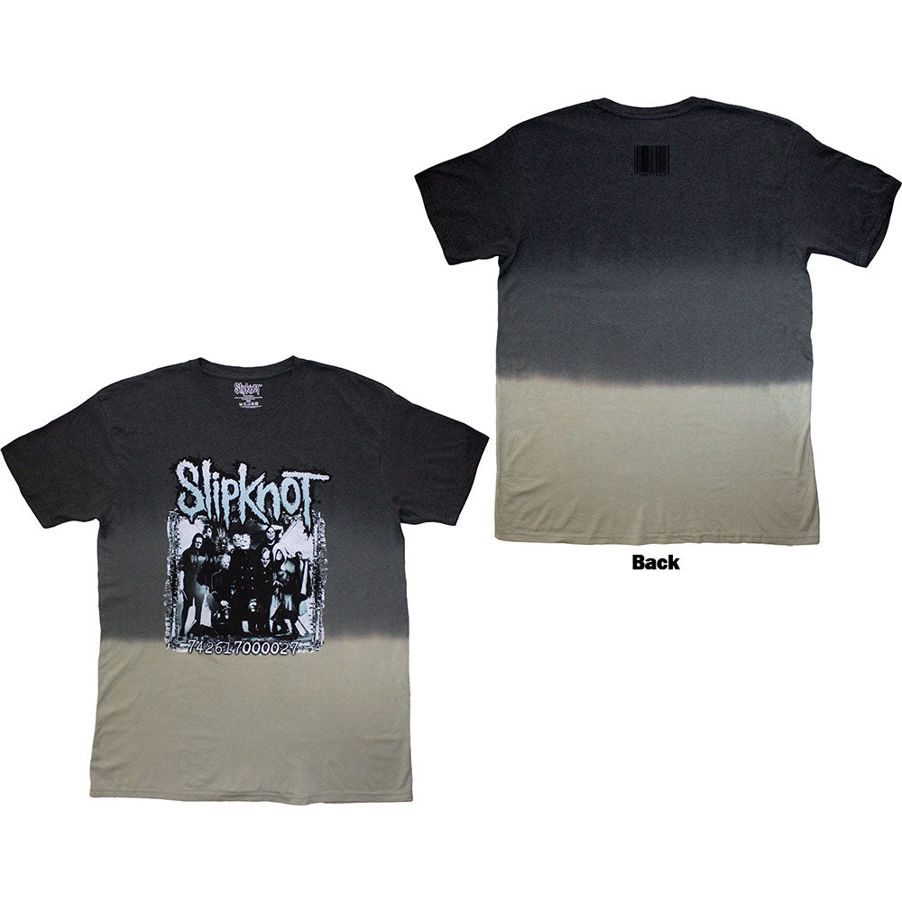 Slipknot band t-shirt, large size, barcode graphic with dip-dye effect.