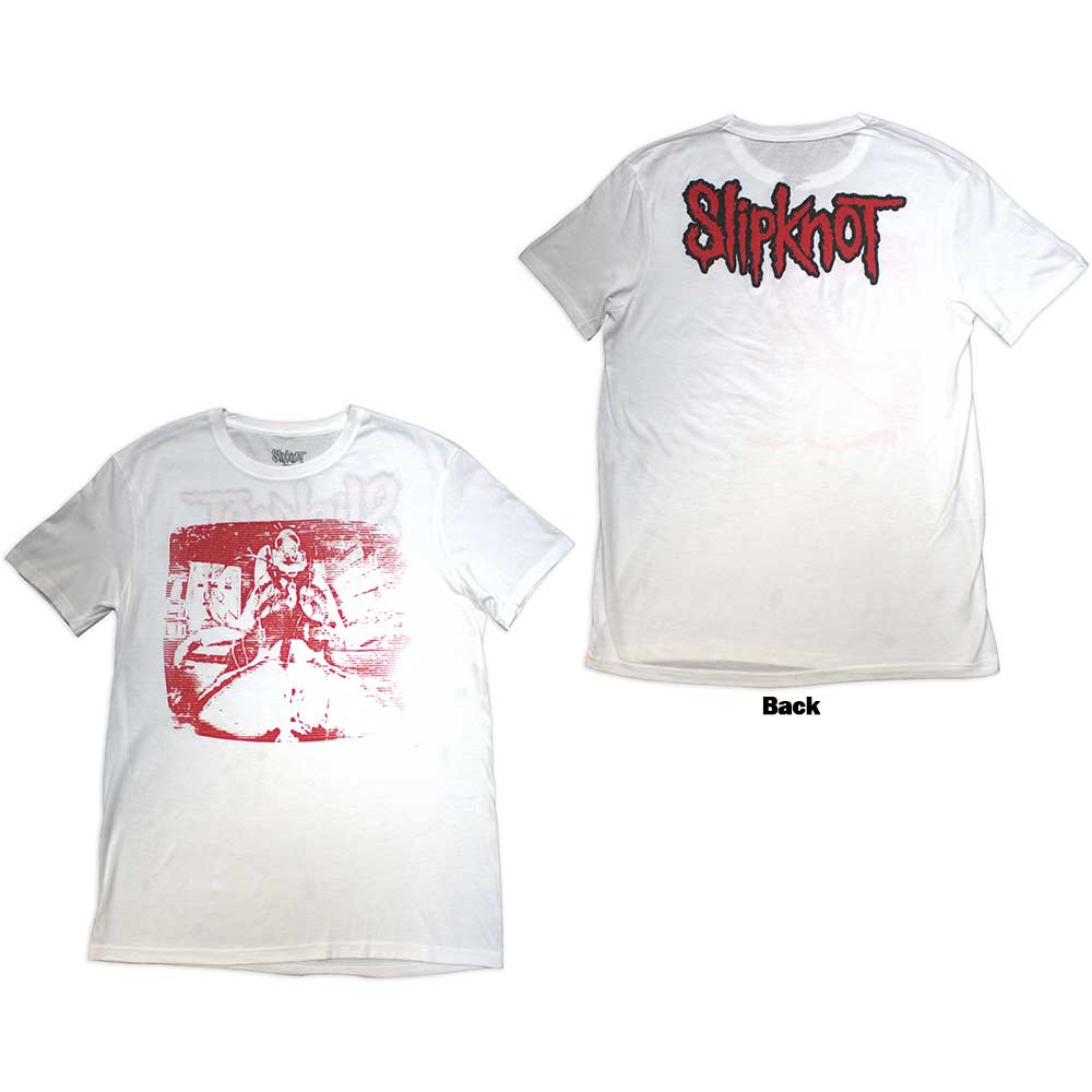 Black Slipknot t-shirt with large chair graphic printed on the back.