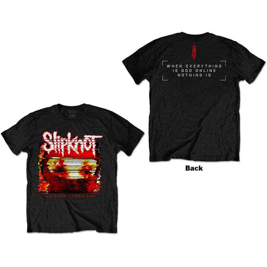 Black unisex t-shirt featuring a glitch-style Slipknot logo graphic on the back.