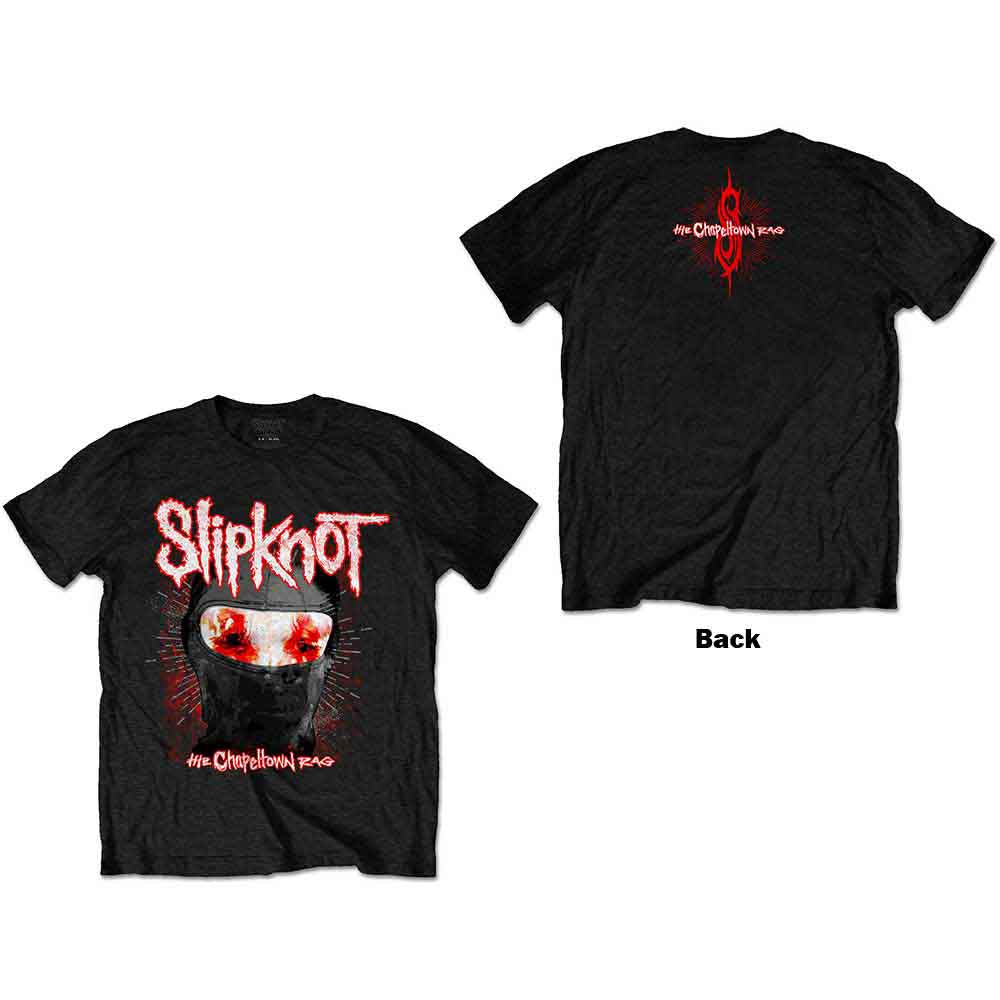 Black Slipknot t-shirt featuring a detailed mask graphic on the back.