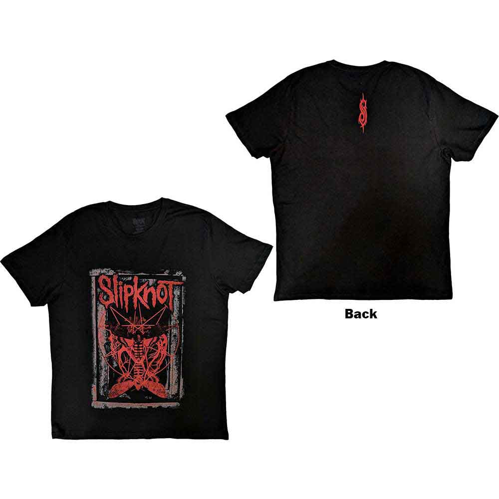 Man wearing a black Slipknot t-shirt with a red graphic design.